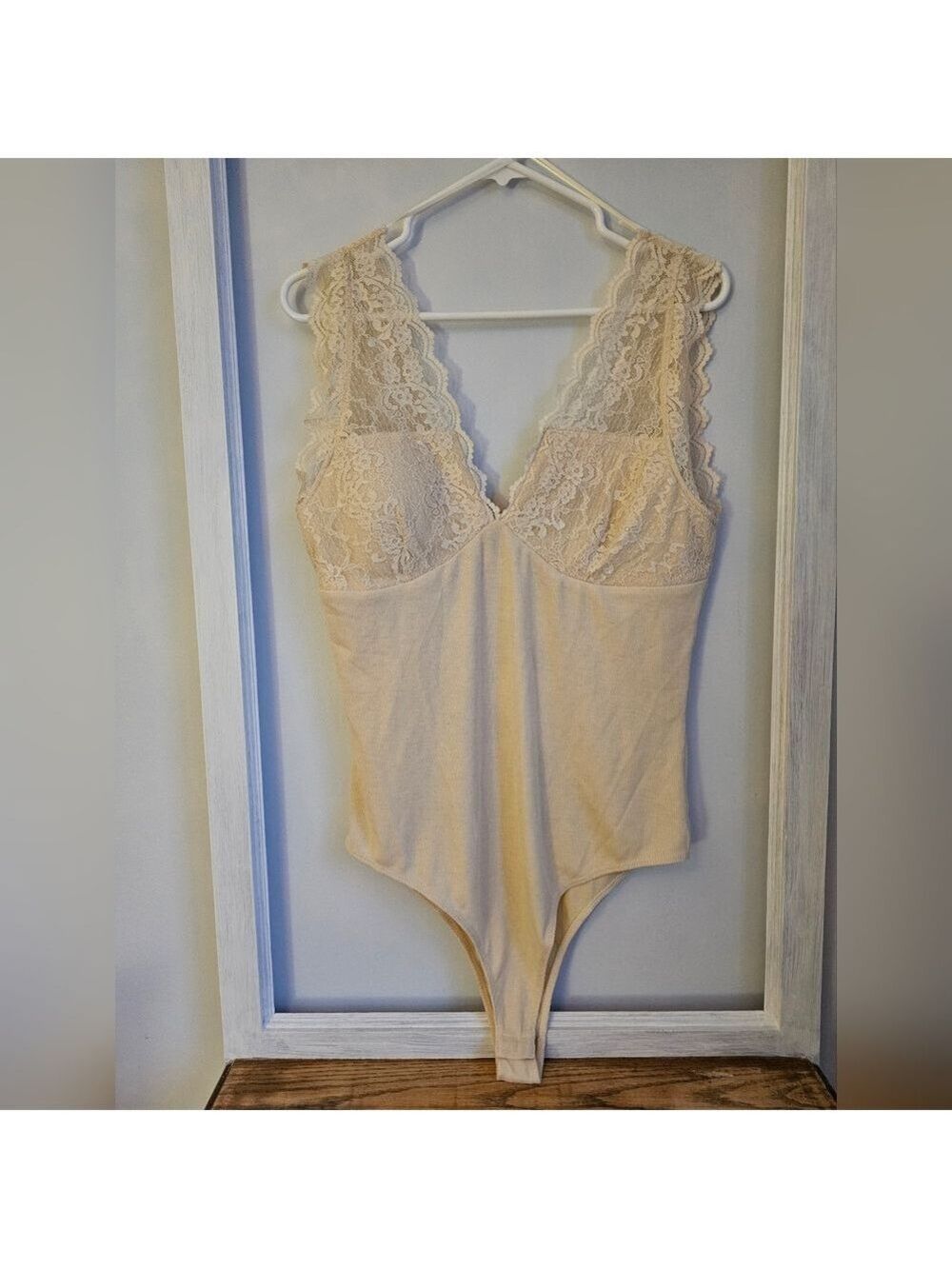 Lace Trim Cream Bodysuit